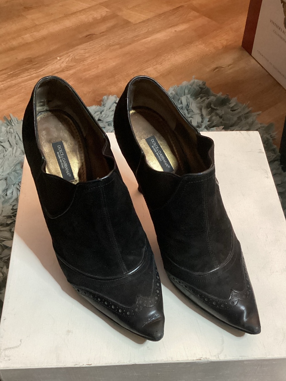 Dolce & Gabbana Black Suede & Leather Pointed Toe Shoe Boots - Size 39/7.5 or 8